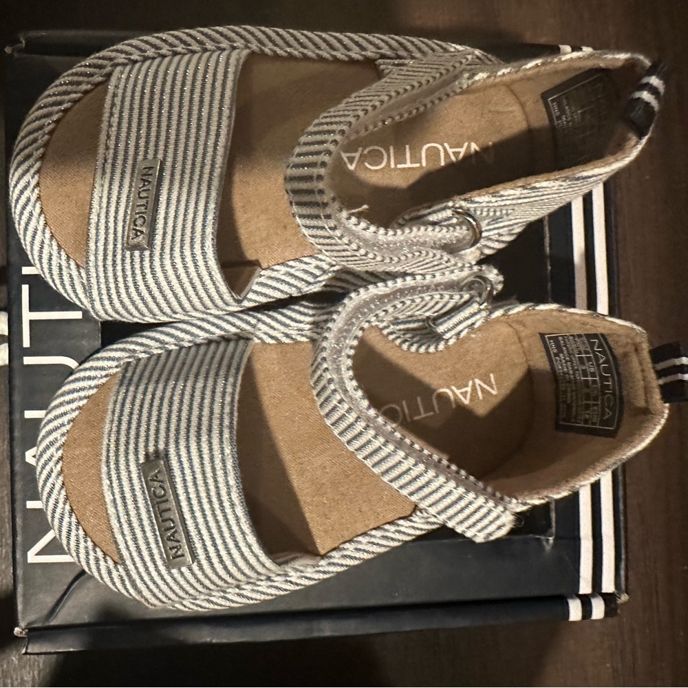 Brand new blue and white striped sandals for baby girl sz 3 $15